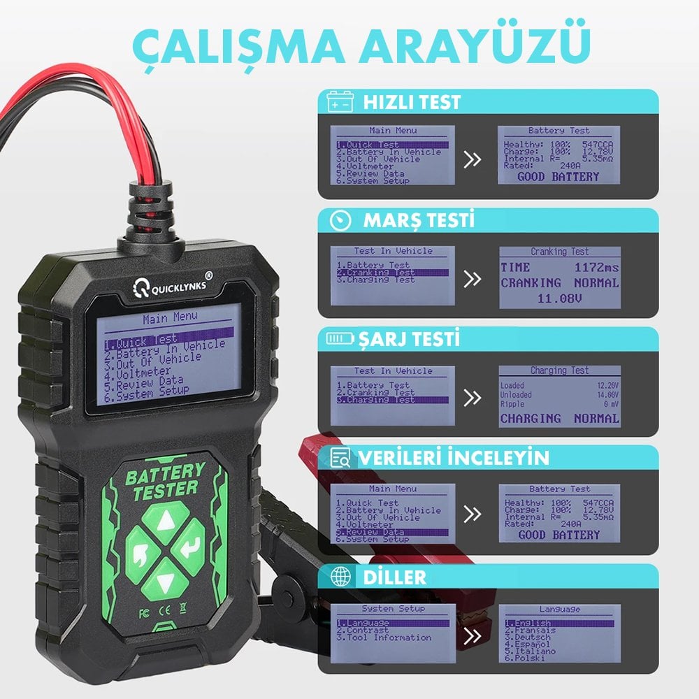 BA107 12V 30-220Ah Akü Test Cihazı