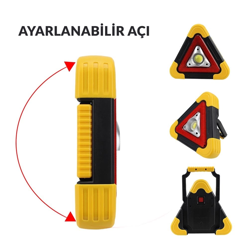  HB-6609 Solar Şarjlı 500 Lümen Çok Fonksiyonlu Üçgen Reflektör Işıklı İkaz Lambası İçerik