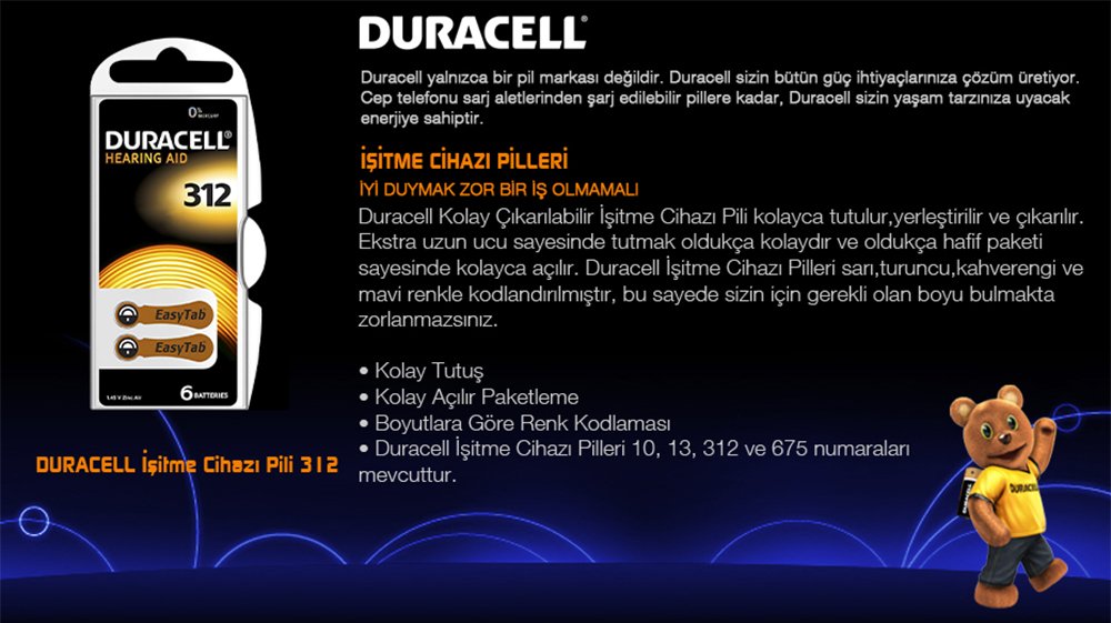 Duracell 312 No Kulaklık Pili 6'lı Paket