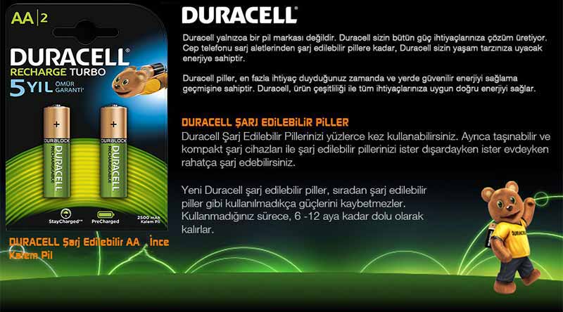 Duracell AA Şarjlı 2500 mA Pil