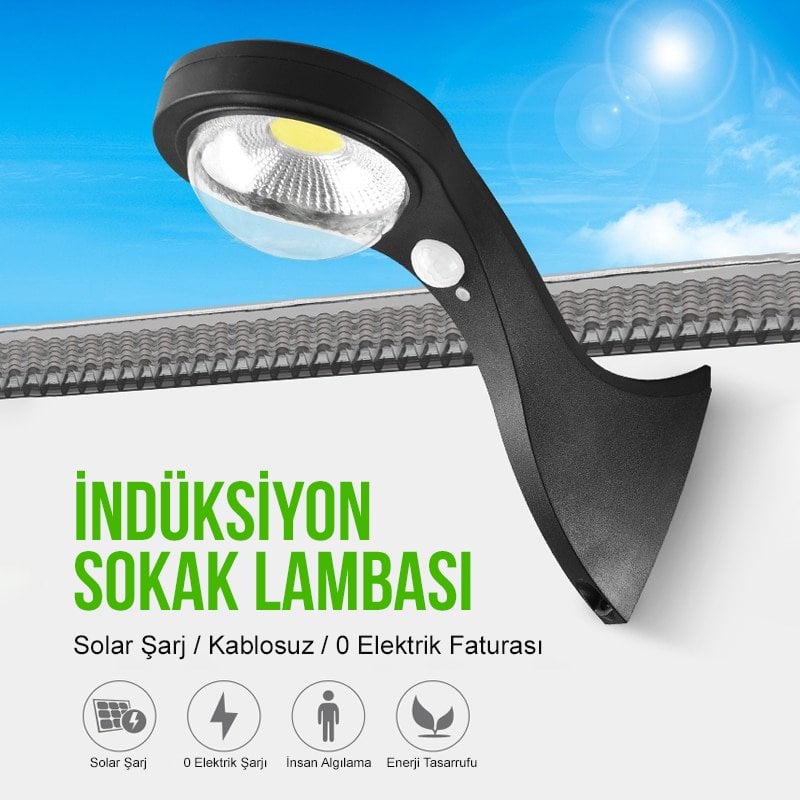  JX-655A Hareket Sensörlü 3 Modlu Cob Ledli Solar Sokak Duvar Lambası İçerik