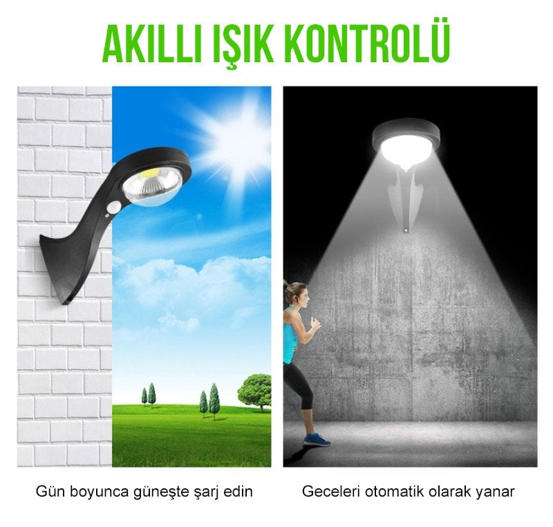  JX-655A Hareket Sensörlü 3 Modlu Cob Ledli Solar Sokak Duvar Lambası İçerik