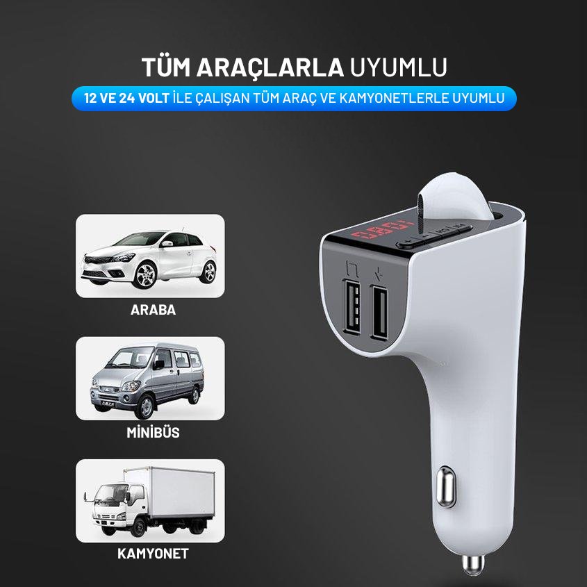 Magicvoice V14 Kablosuz Kulaklıklı 3.1A Çift USB-SD-Bluetooth Destekli FM Transmitter