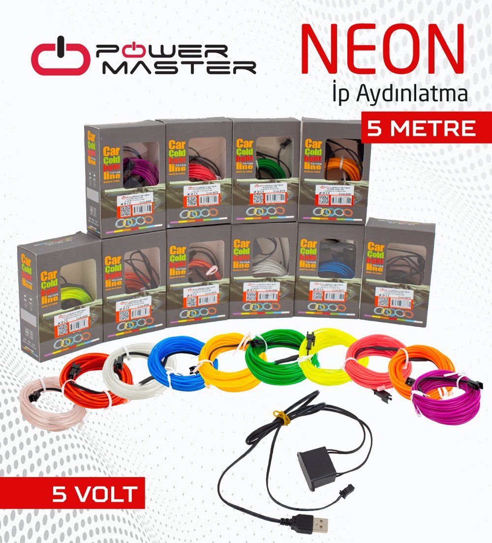  5 Metre 5 Volt USB Adaptörlü Neon İp Aydınlatma 