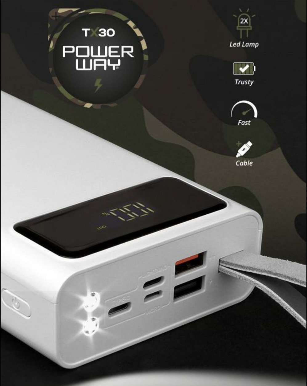 Powerway 30000 mAh Dijital Göstergeli Powerbank TX30