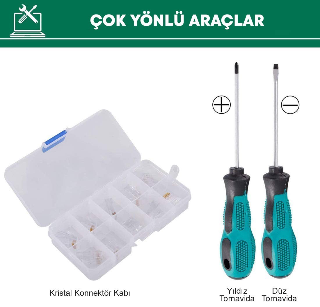  PM-15953 RJ9-RJ11-RJ45 3'lü Penseli Kablo Test ve Onarım Seti İçerik