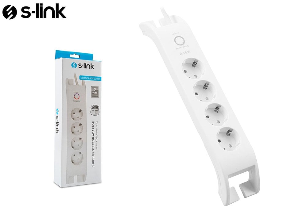 S-Link 2m 4lü Akım Korumalı Beyaz Priz 900 Joule SPG3040