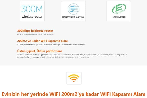 Tenda F3 4 Port 300 Mbps 3 Antenli Access Poınt Router