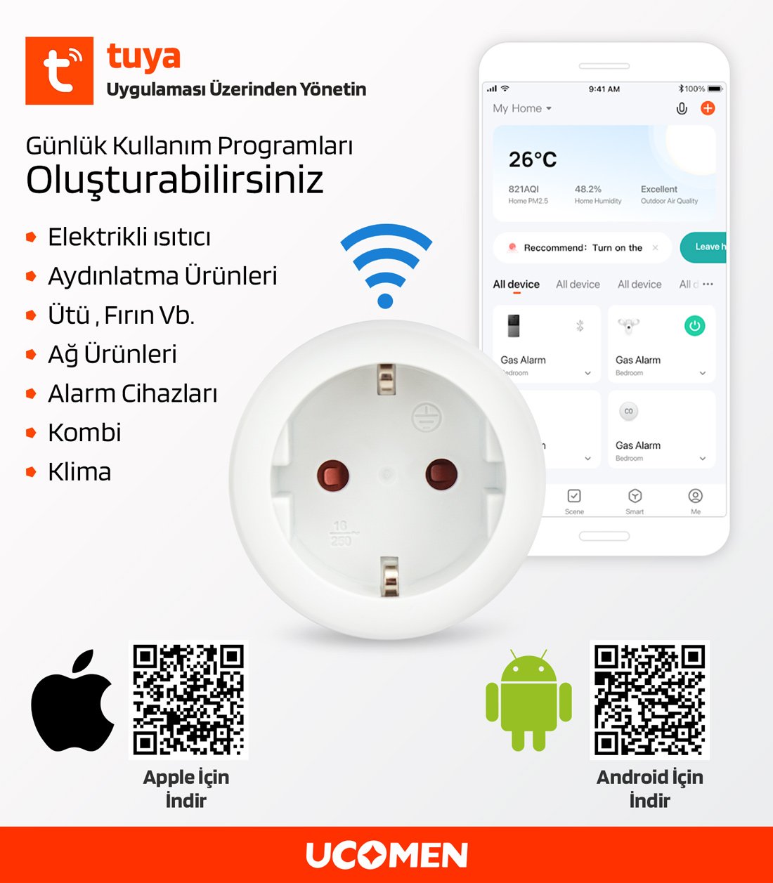 Ucomen 10 Amper Wifi Tuya Destekli Akıllı Priz PA-GEBA-01SW