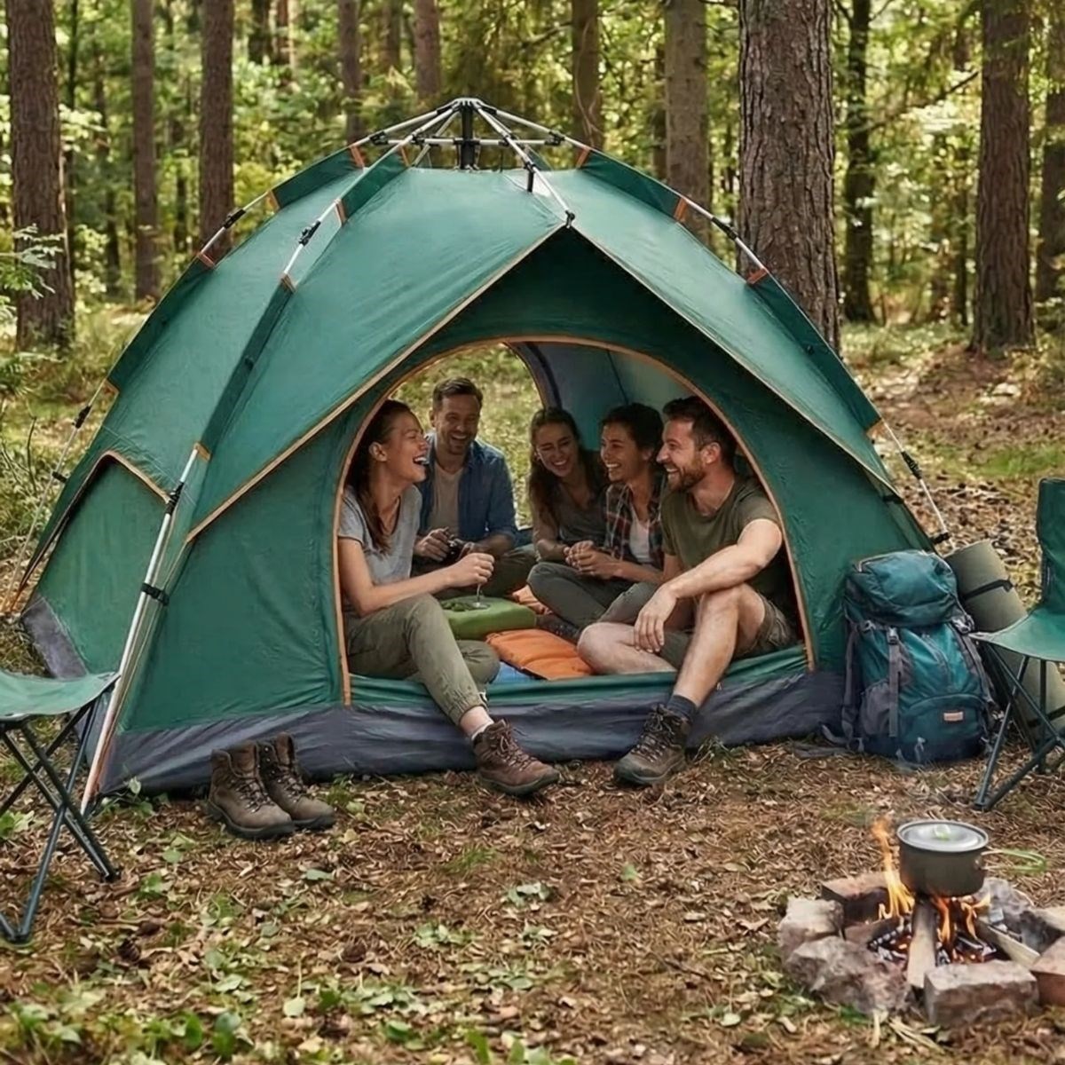  6 Kişilik Otomatik Kamp Çadırı – Çift Katmanlı, Suya Dayanıklı, Hızlı Kurulum Outdoor Aile ve Doğa Çadırı 200x250x150 cm