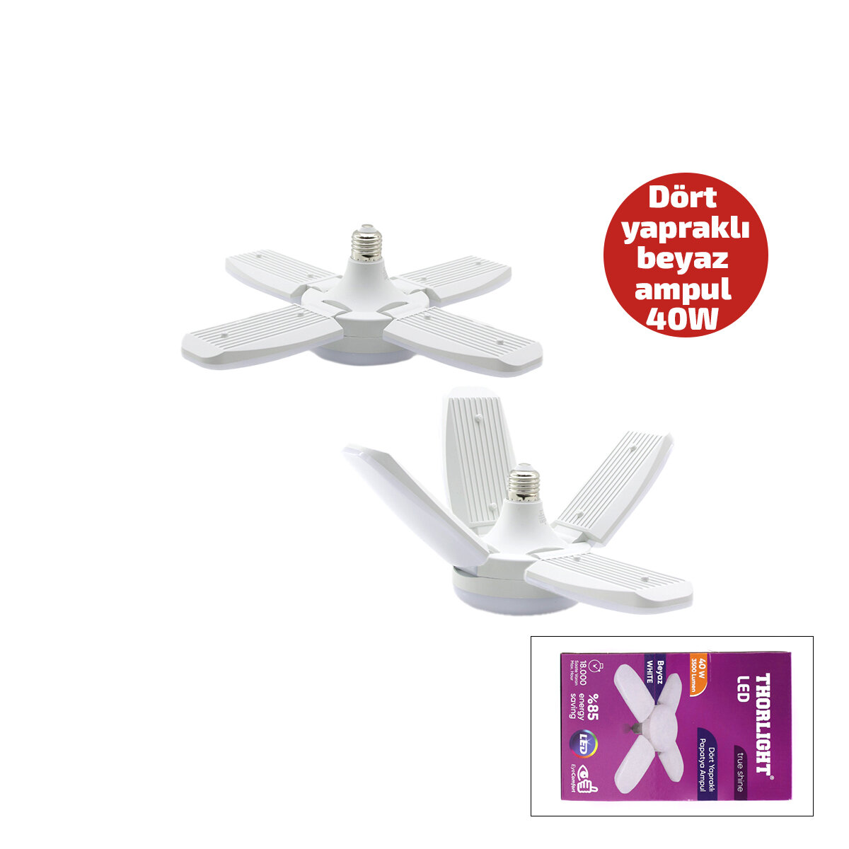 1+4 KOLLU - YAPRAKLI PERVANE MODELİ PAPATYA BEYAZ LED LAMBA AMPUL 40W - E27 P-6040B