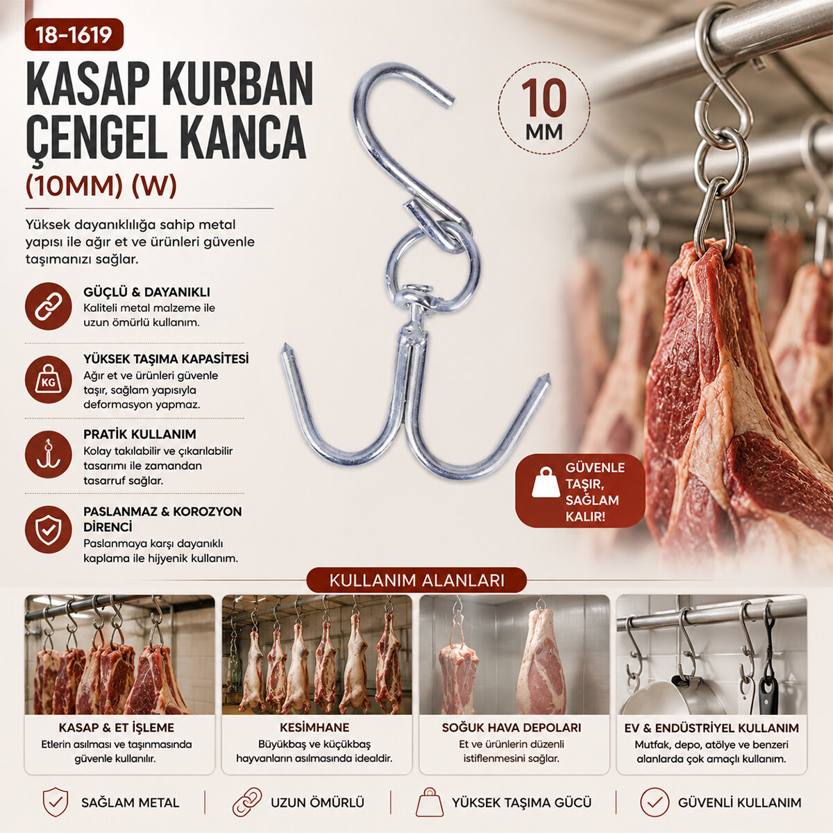 10 ADET 10MM W KASAP KURBAN ÇENGEL KANCA
