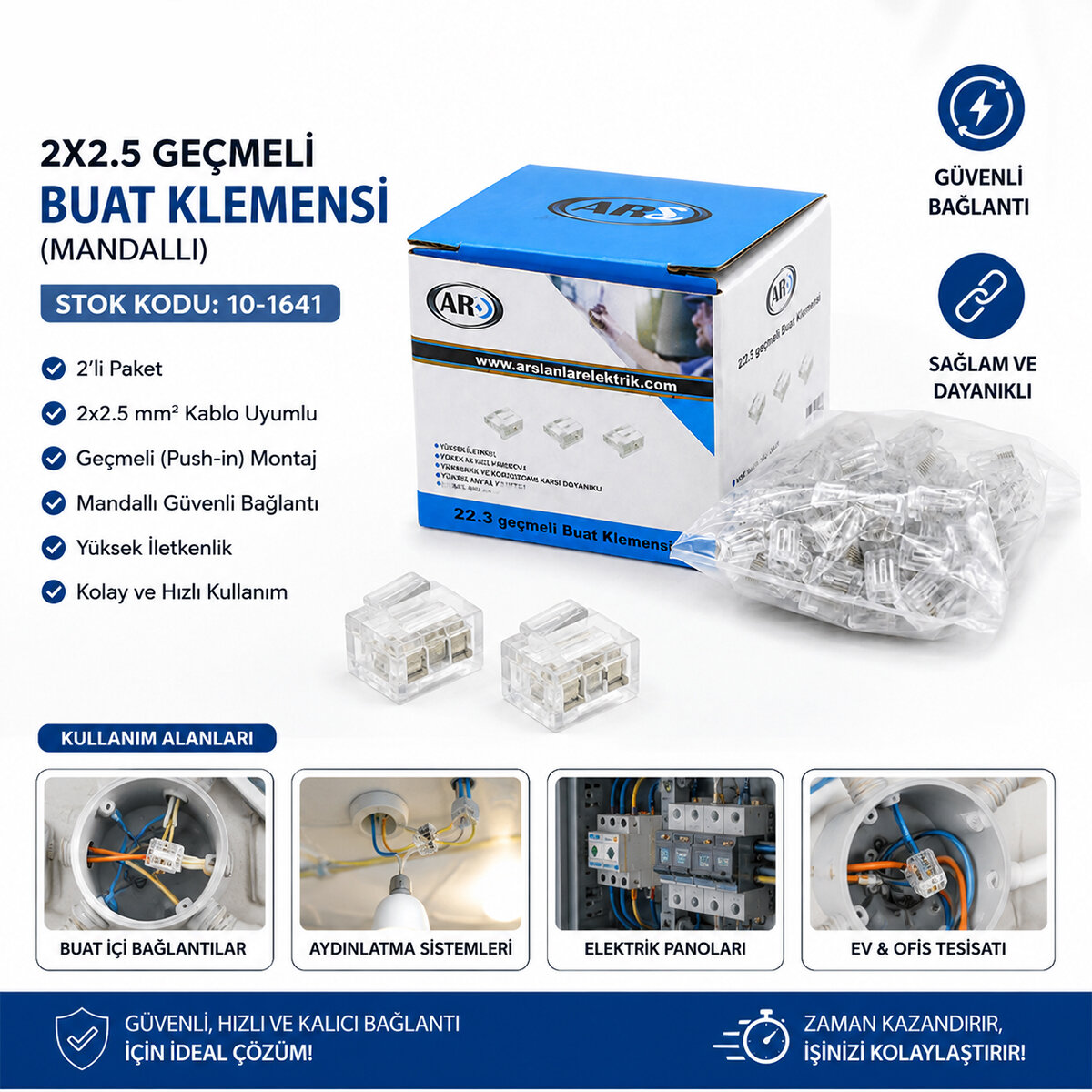100 ADET 2Lİ 2X2.5 KABLO GEÇMELİ MANDALLI BUAT KLEMENSİ