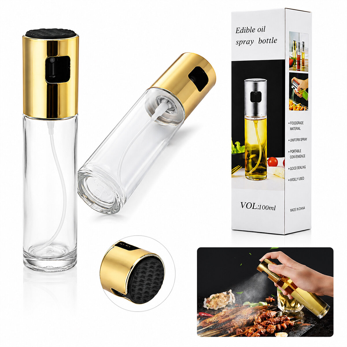 100 ML SPREY CAM YAĞDANLIK KROM - RENKLİ SPREY KAFA - İNCE UZUN ŞİŞE