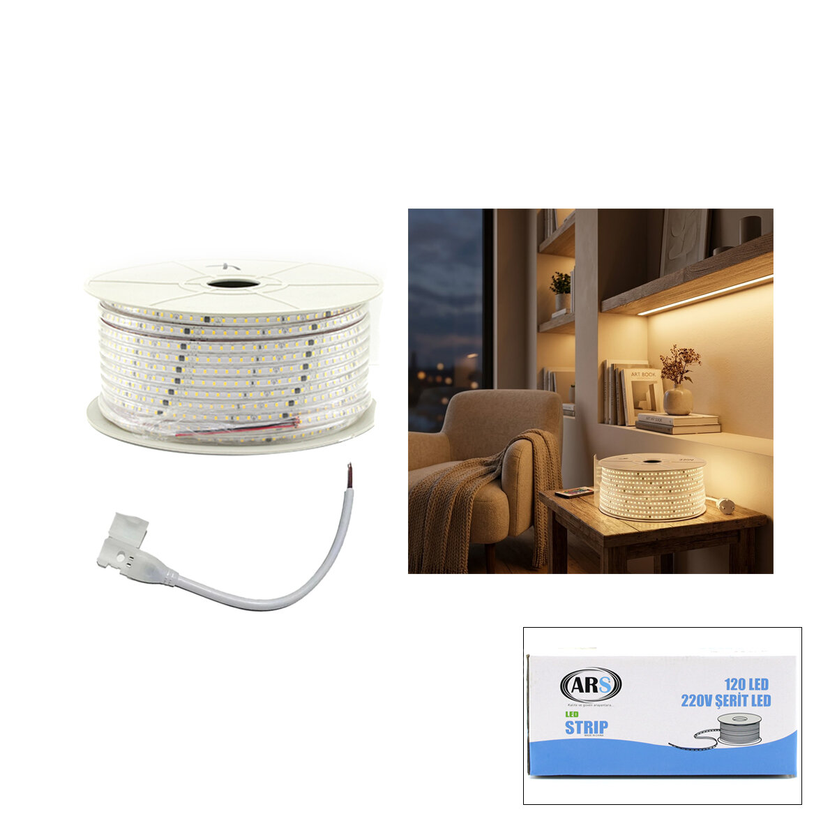 100MT 3000K - GÜN IŞIK DIŞ MEKAN ŞERİT LED 220V 120LED 348983