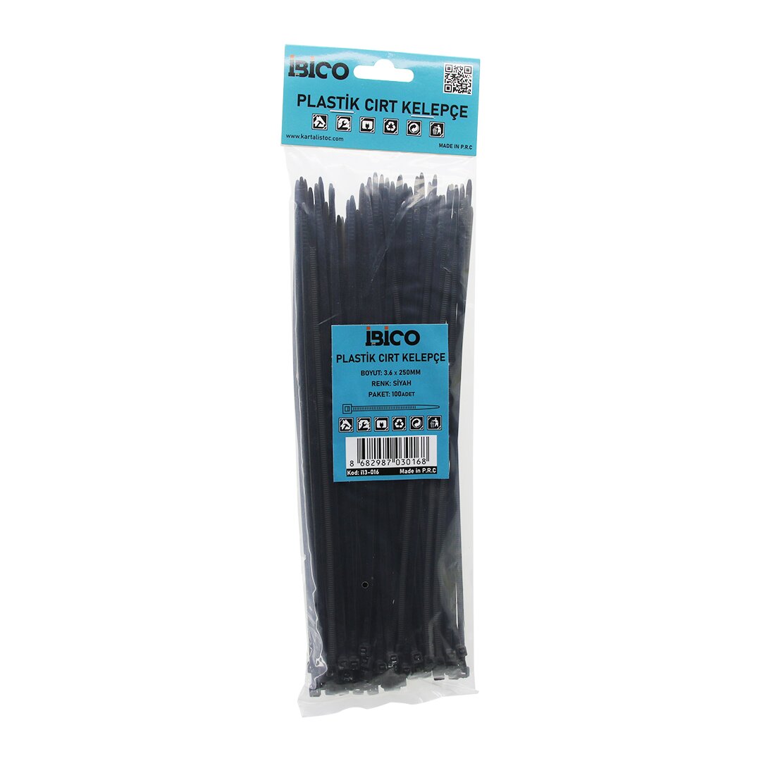 100PCS SİYAH   3.6X250MM  PLASTİK CIRT KELEPÇE