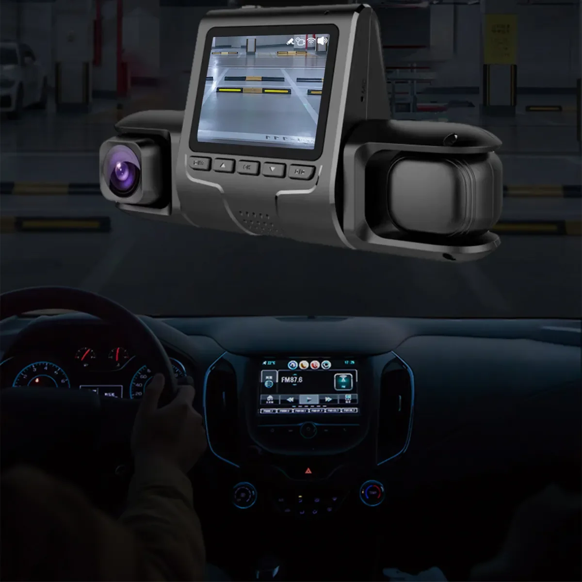 1080P Üçlü Lens Araba Dash Cam Dashcam Ön İç &amp; Arka HD Araba DVR 120 ° Açı Döngü Kaydı Yerçekimi Sensörü