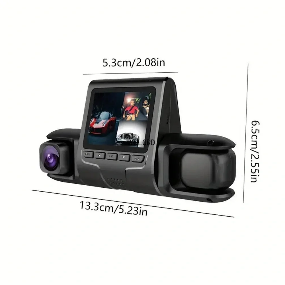 1080P Üçlü Lens Araba Dash Cam Dashcam Ön İç &amp; Arka HD Araba DVR 120 ° Açı Döngü Kaydı Yerçekimi Sensörü
