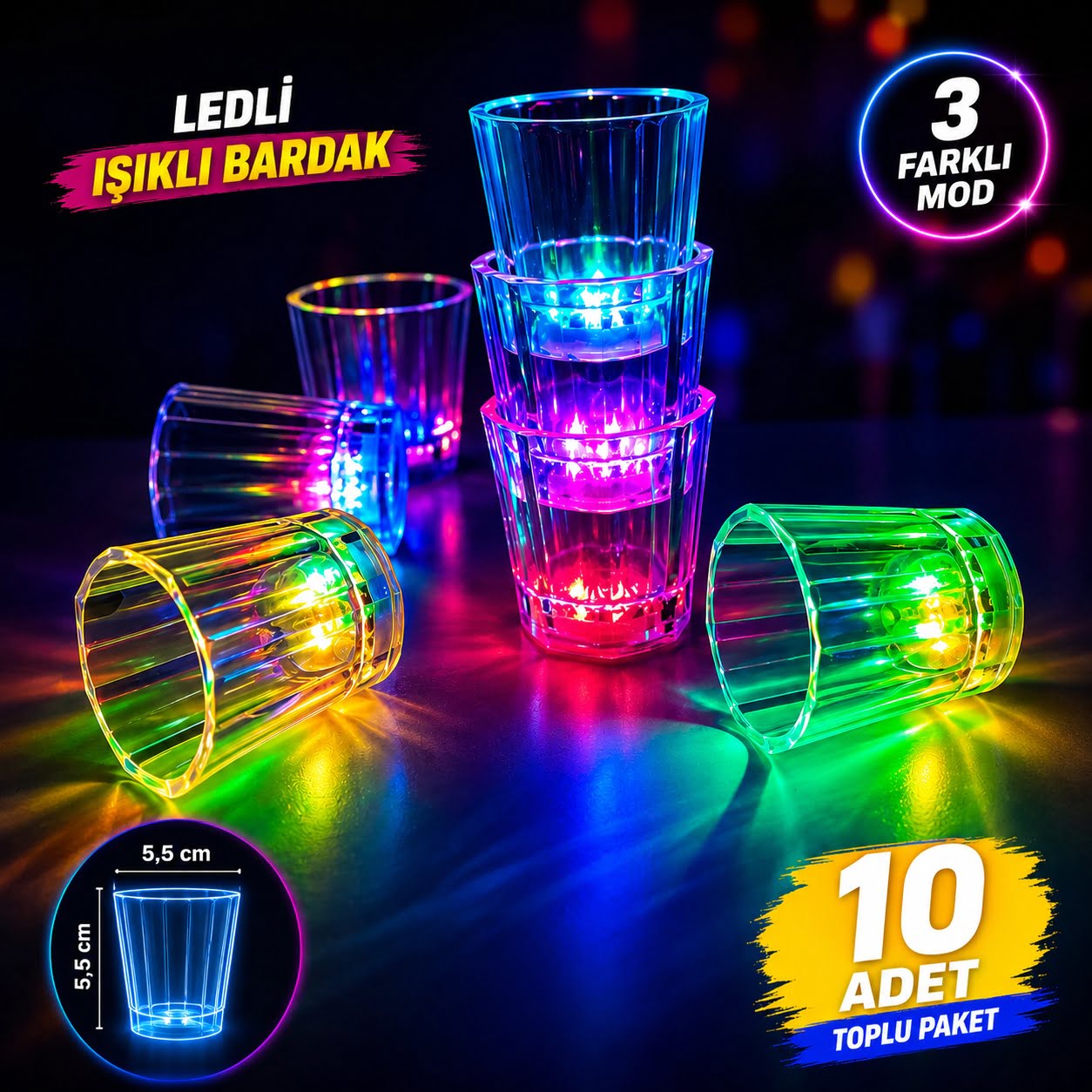 10'lu LED Işıklı Parti Bardağı Seti