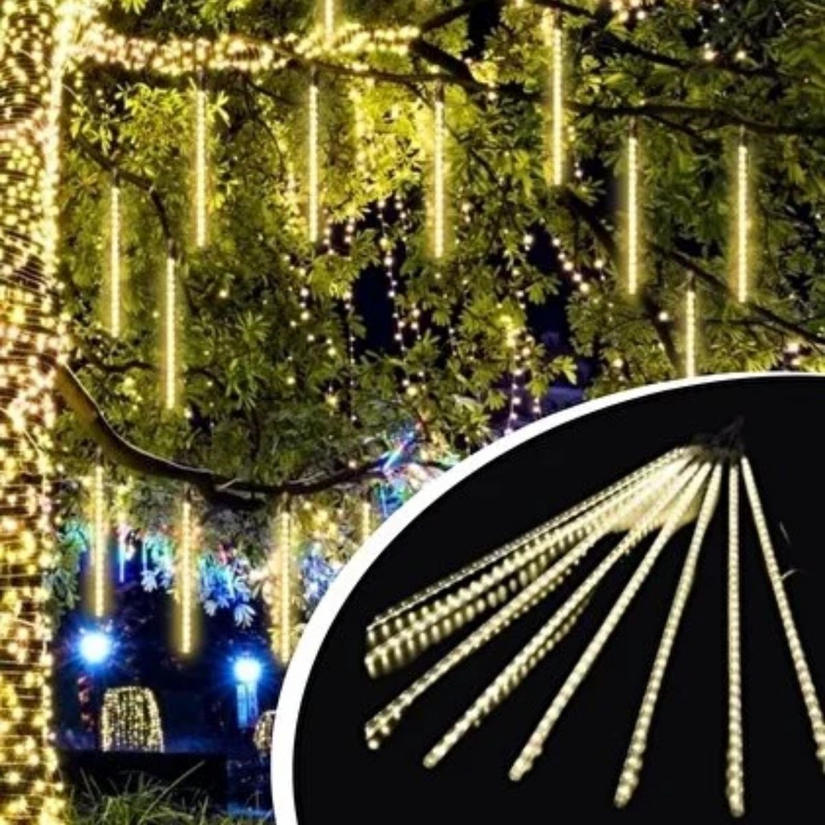 10'lu 45 cm Plastik Meteor LED USB 2M Kablo Sarı Renk Ağaç Işığı – Renk Değiştiren Asmalı Dekoratif Bahçe ve Dış Mekan Aydınlatması