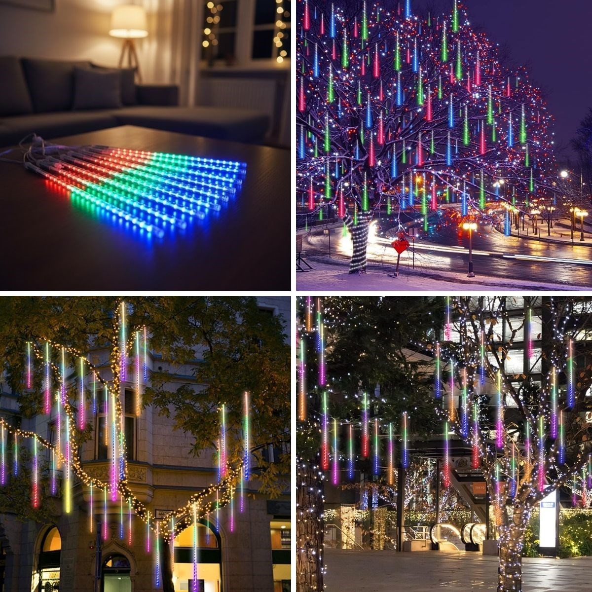 10'lu 45 CM Uzunluğunda Plastik Meteor 2m Kablo LED USB RGB Ağaç Işığı – Renk Değiştiren Asmalı Dekoratif Bahçe ve Dış Mekan Aydınlatması