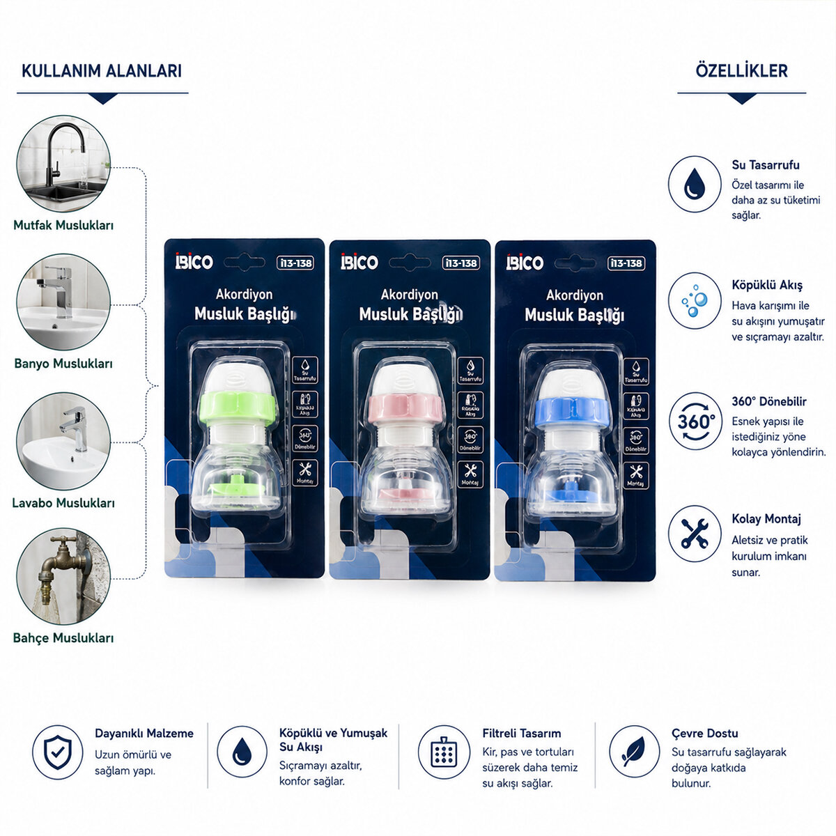 12 ADET MUSLUK UCU FİLTRESİ AKORDİYON - PERVANELİ 360° 16-19MM TÜM MUSLUKLARA UYUM KİREÇLENME YAPMAZ