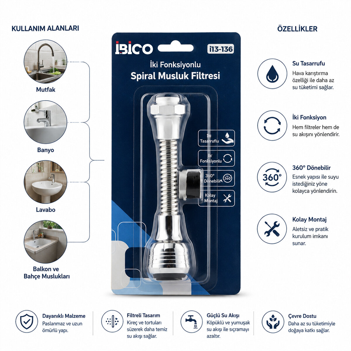 12 ADET MUSLUK UCU FİLTRESİ 2 FONKSİYONLU SPİRALLİ YAYLI - 360° DERECE DÖNEBİLEN BAŞLIK 16-19MM CAŞLIK ÇAPI