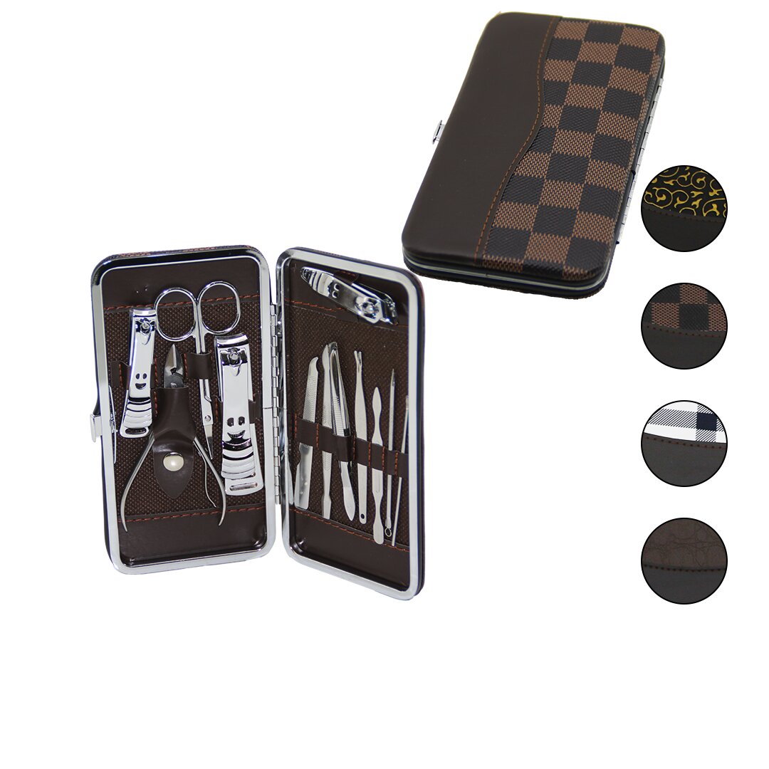 12 PCS - GÜMÜŞ MANİKÜR - PEDİKÜR SETİ RENKLİ DESENLİ - CÜZDAN MODELİ ÇANTALI