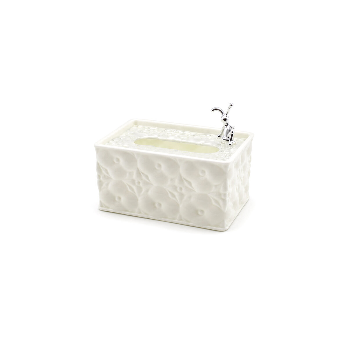 18.4X12.5X9CM BEYAZ YAYLI MASAÜSTÜ DEKORATİF DİKDÖRTGEN PEÇETELİK