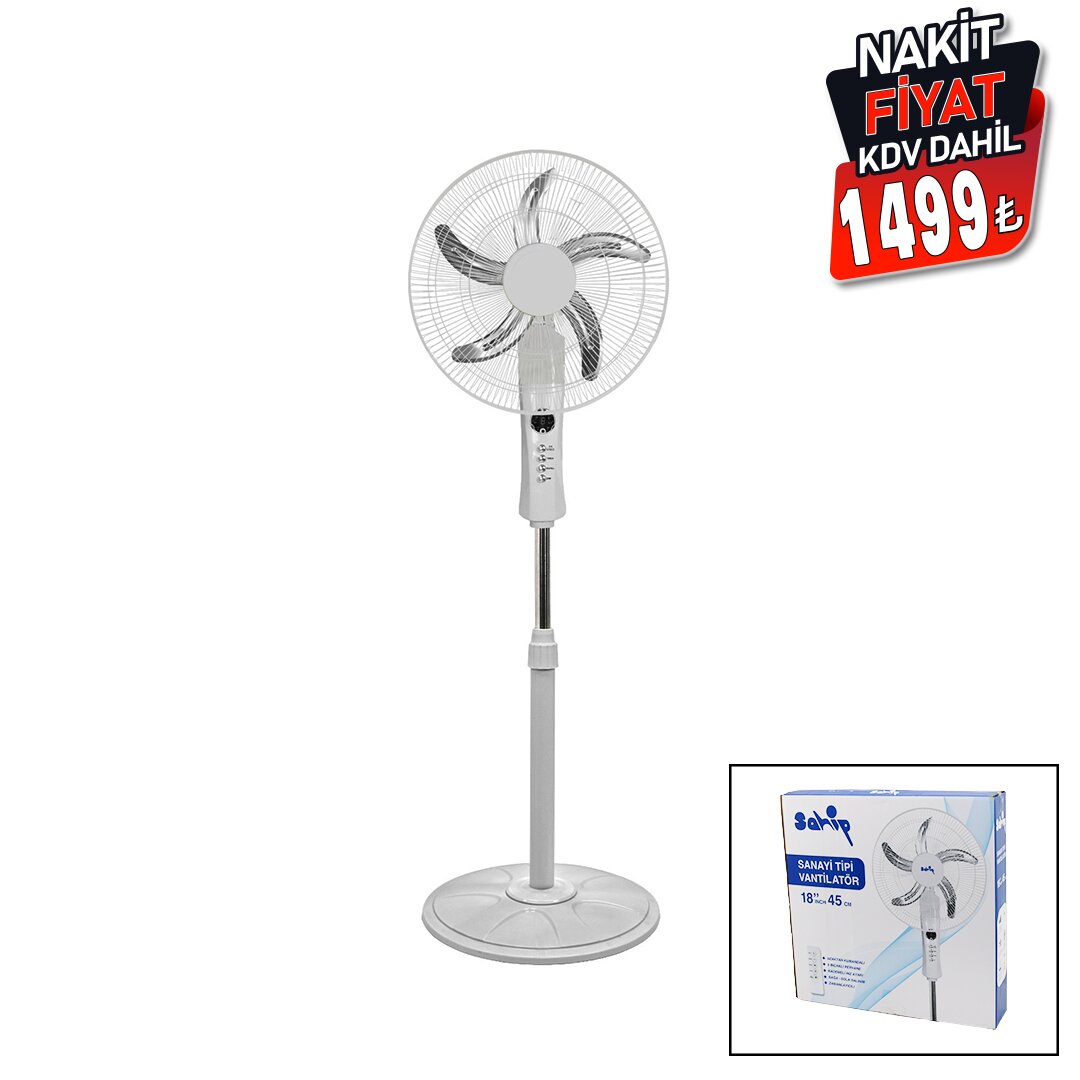 18 İNC 45 CM KUMANDALI  SANAYİ TİPİ AYAKLI VANTİLATÖR 5-METAL PERVANE 3-KADEME HIZ 65W Y:137CM