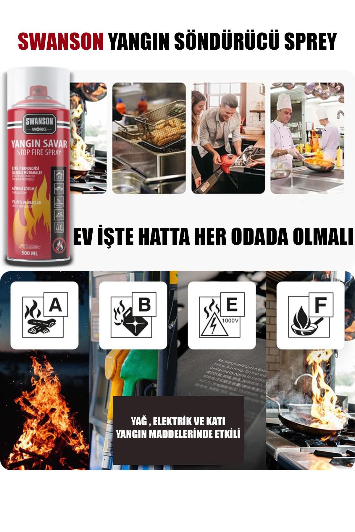 2 ADET YANGIN SÖNDÜRÜCÜ - YANGIN SAVAR SPREY 500ML + 500 ML  EV - OFİS - OTO ARAÇ   ATEŞ BOĞUCU KÖPÜK TABAKA OLUŞTURUR