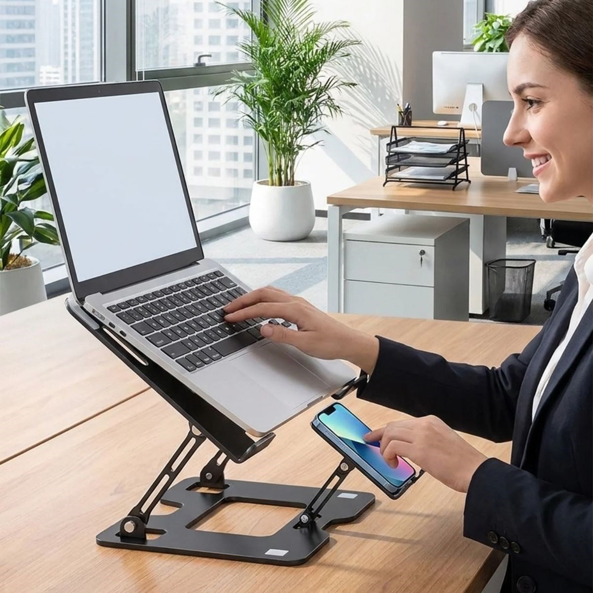 2’si 1 Arada Laptop ve Telefon Standı – AlüMetal Ayarlanabilir,Katlanabilir,Ergonomik Yükseltici