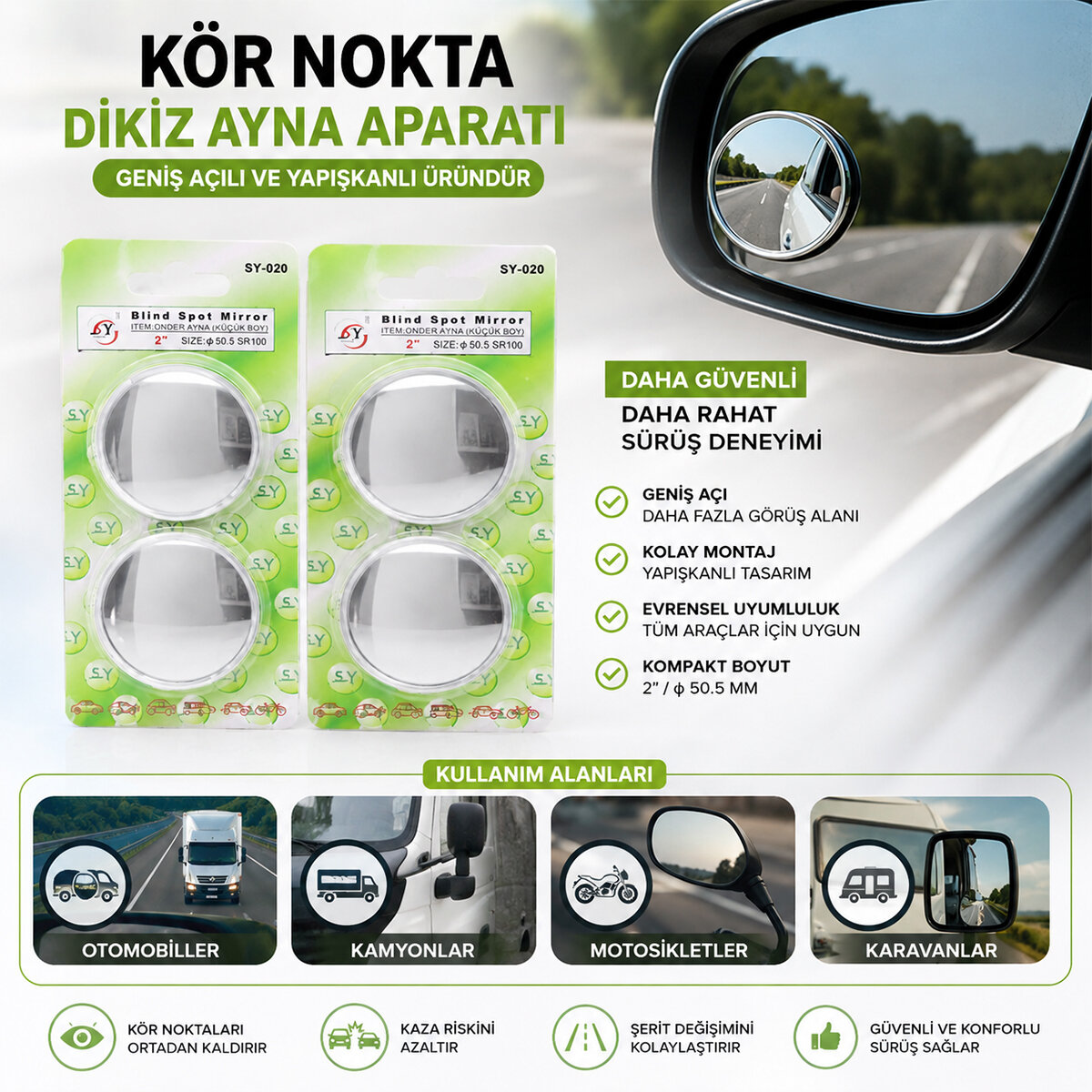 20 ADET KÖR NOKTA DİKİZ AYNA APARATI