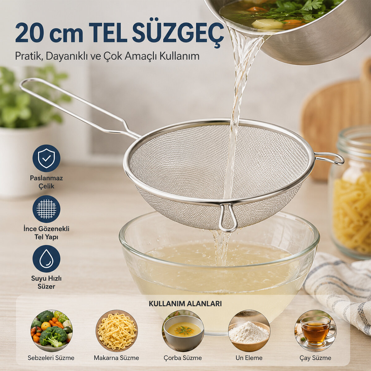 20CM TEL SÜZGEÇ METAL SAPLI KULAKLI