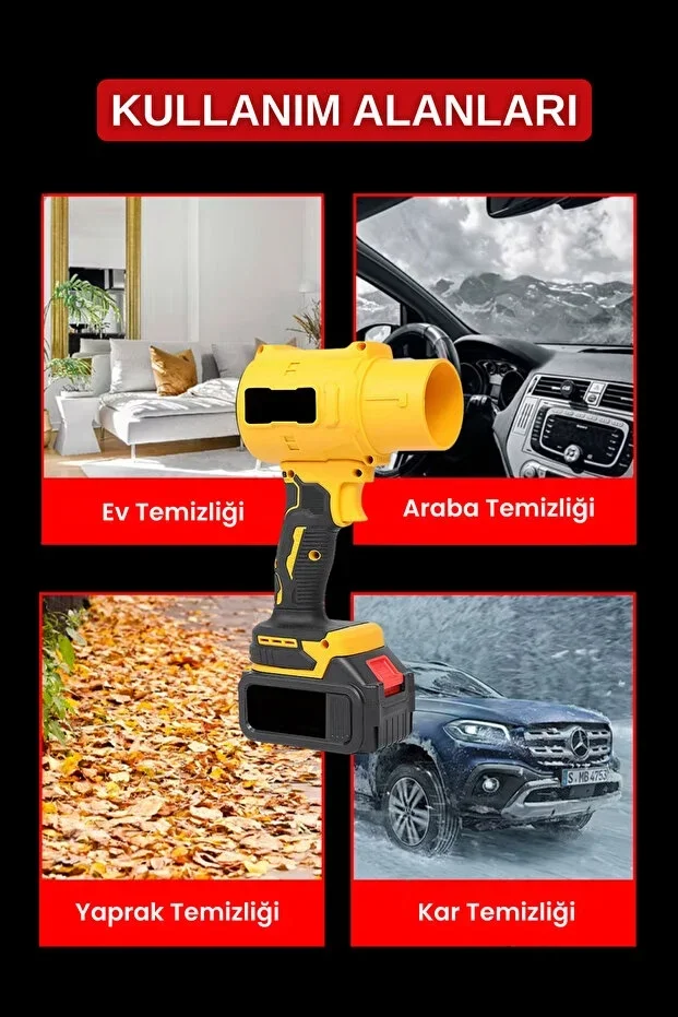 21V Kablosuz Hava Üfleyici | 32.000RPM Turbo Fan, 12.000mAh Batarya, Bahçe &amp; Araç Kurutma / Sarı