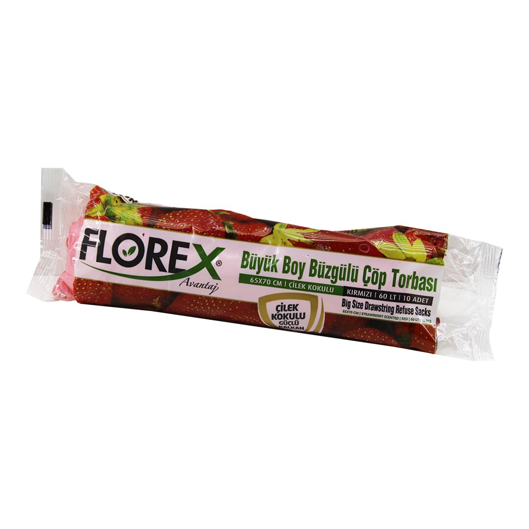 250 ADET FLOREX-502 ÇİLEK KOKULU  BÜZGÜLÜ  BÜYÜK  10PCS 65X70CM ÇÖP TORBASI  25x10=250