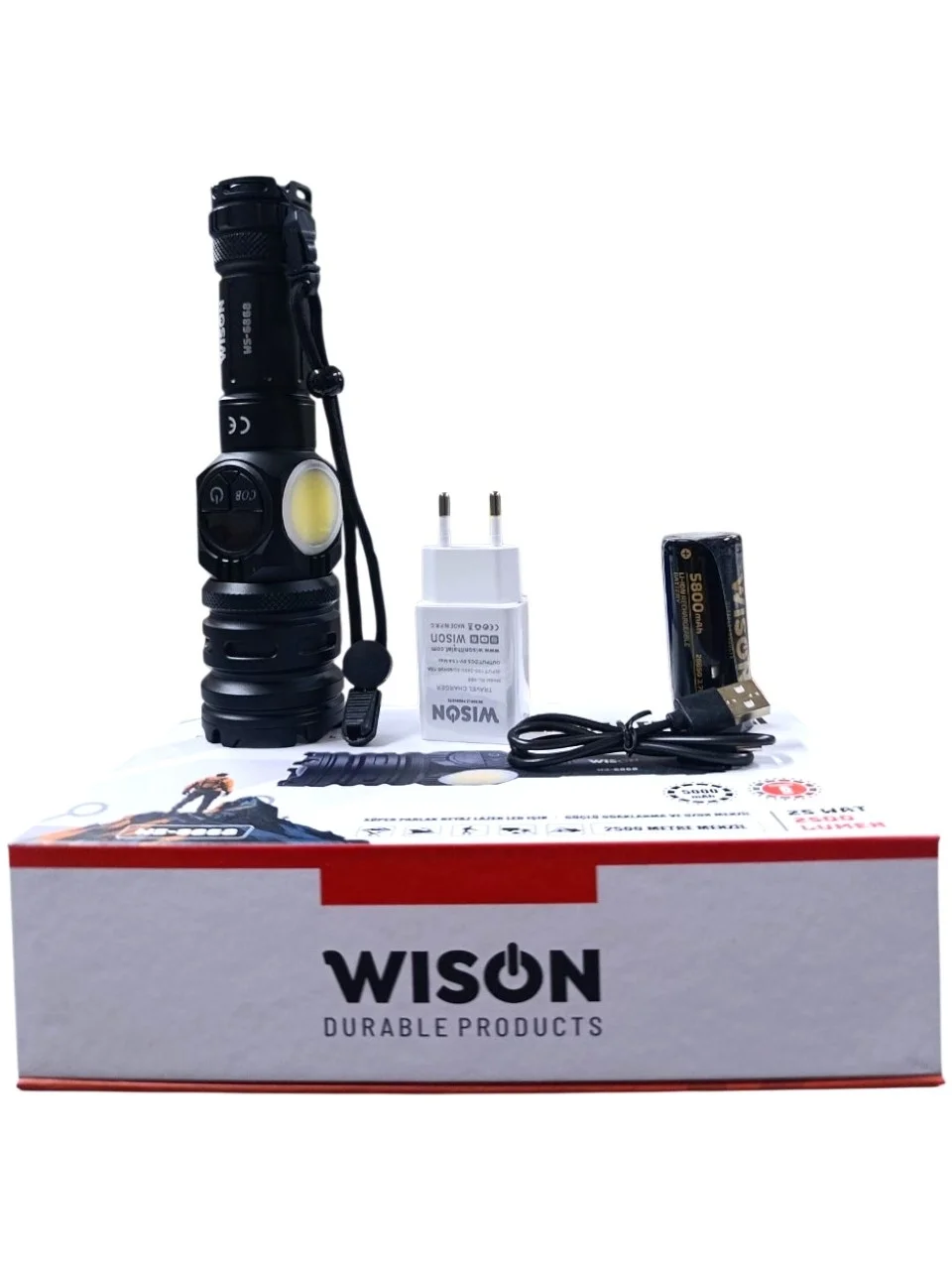 2500 lümen 25 wat 5000 mah Pil Şarj Edilebilir Uzun Menzilli El Feneri WS-6868