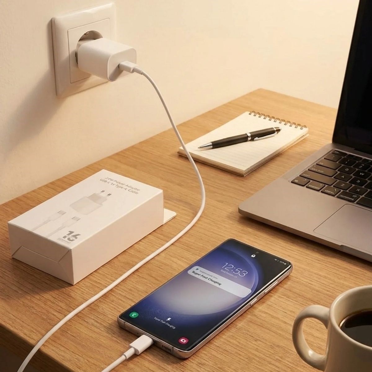 25W Hızlı Şarj Adaptörü USB-C to Type-C Kablolu – PD Destekli, Süper Hızlı Şarj Cihazı