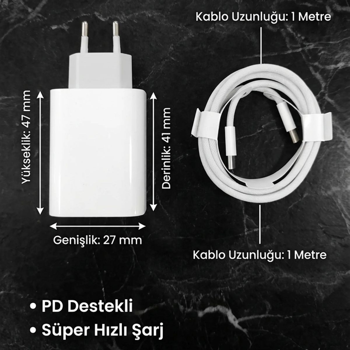 25W Hızlı Şarj Adaptörü USB-C to Type-C Kablolu – PD Destekli, Süper Hızlı Şarj Cihazı