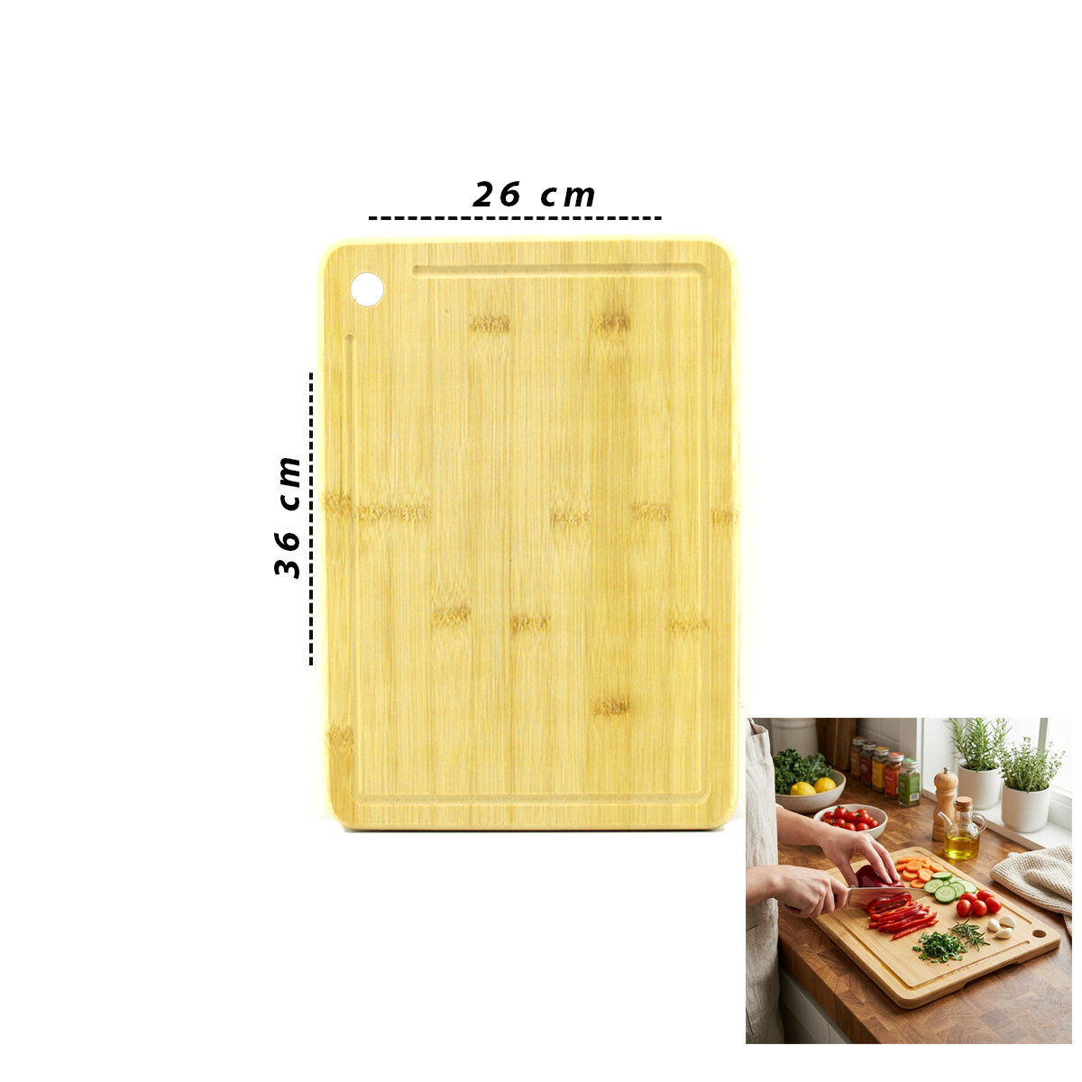 26X36X1.8CM AHŞAP BAMBU KESİM PANOSU - KESME TAHTASI