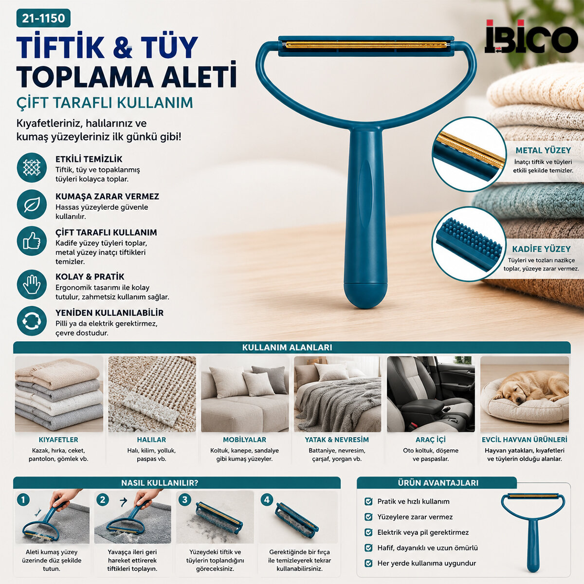 2İN1 BAŞLI PLASTİK SAPLI METAL TİFTİK TÜY TOPLAMA PLS.KAŞIYICI APARAT PET SHOP