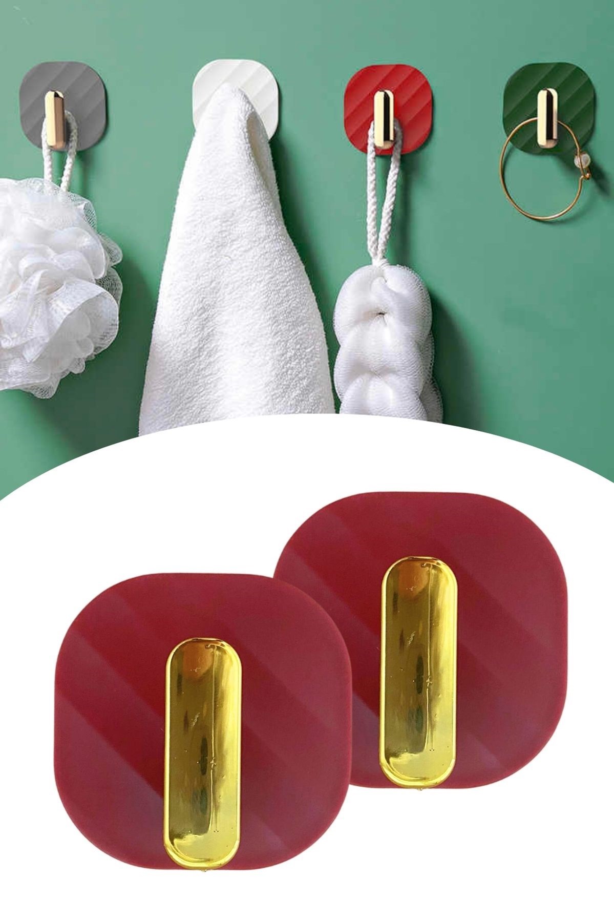 2li Yapışkanlı Retro Askılık Dolap Kapak Kulpu Kırmızı