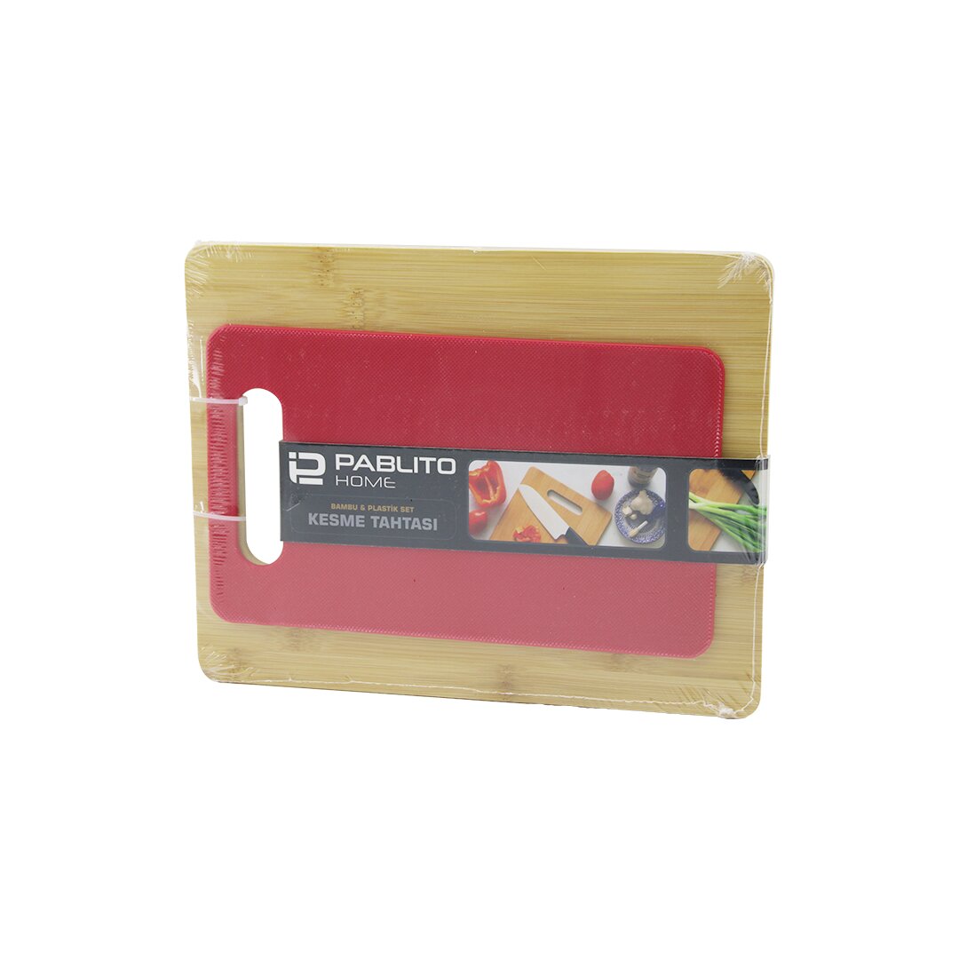 2PCS SET=AHŞAP BAMBU - PLASTİK KESİM PANOSU - KESME TAHTASI PLS:15X25CM- AHŞ:22X28CM