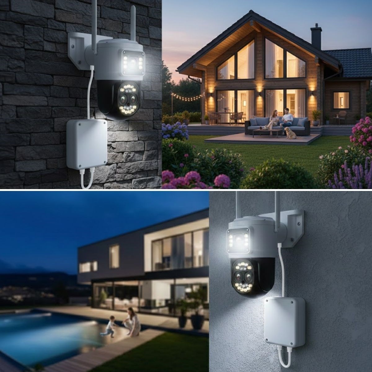 3 Kameralı Kablolu Akıllı Güvenlik Kamerası – 360° PTZ Hareketli, Çift Antenli, WiFi IP, Gece Görüşlü Dış Mekan Kamera