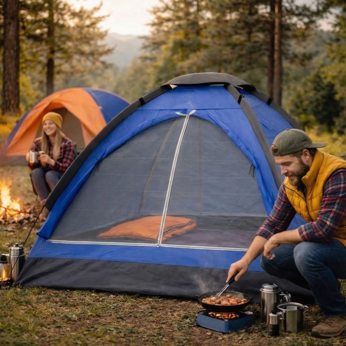 3 Kişilik Manuel Kamp Çadırı – Düz Kapılı Outdoor Aile, Doğa, Piknik ve Kamp Çadırı 200x150x110 cm