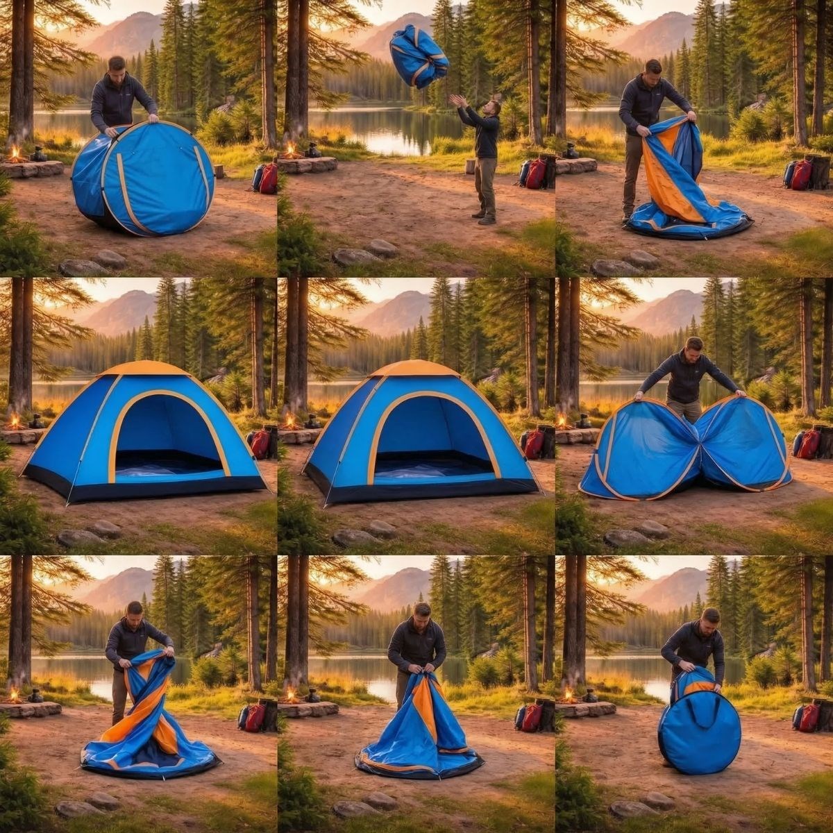 3 Kişilik Yarı Otomatik Kurulum Kamp Çadırı – Suya Dayanıklı, Taşıma Çantalı Outdoor Aile Çadırı, Piknik, Plaj ve Doğa 200x150x110 cm