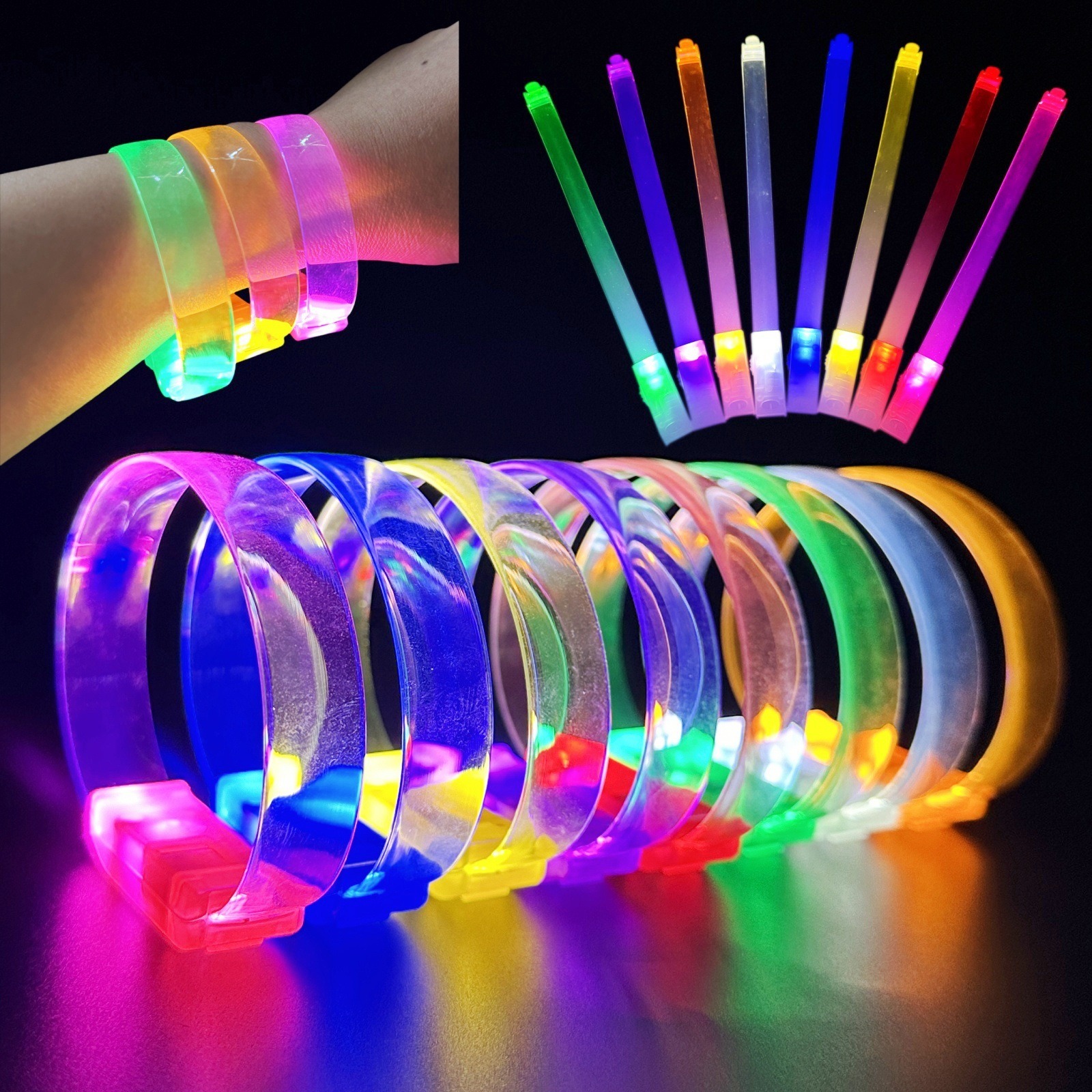 3 Modlu Pilli LED Işıklı Esnek Parti Bilekliği Beyaz