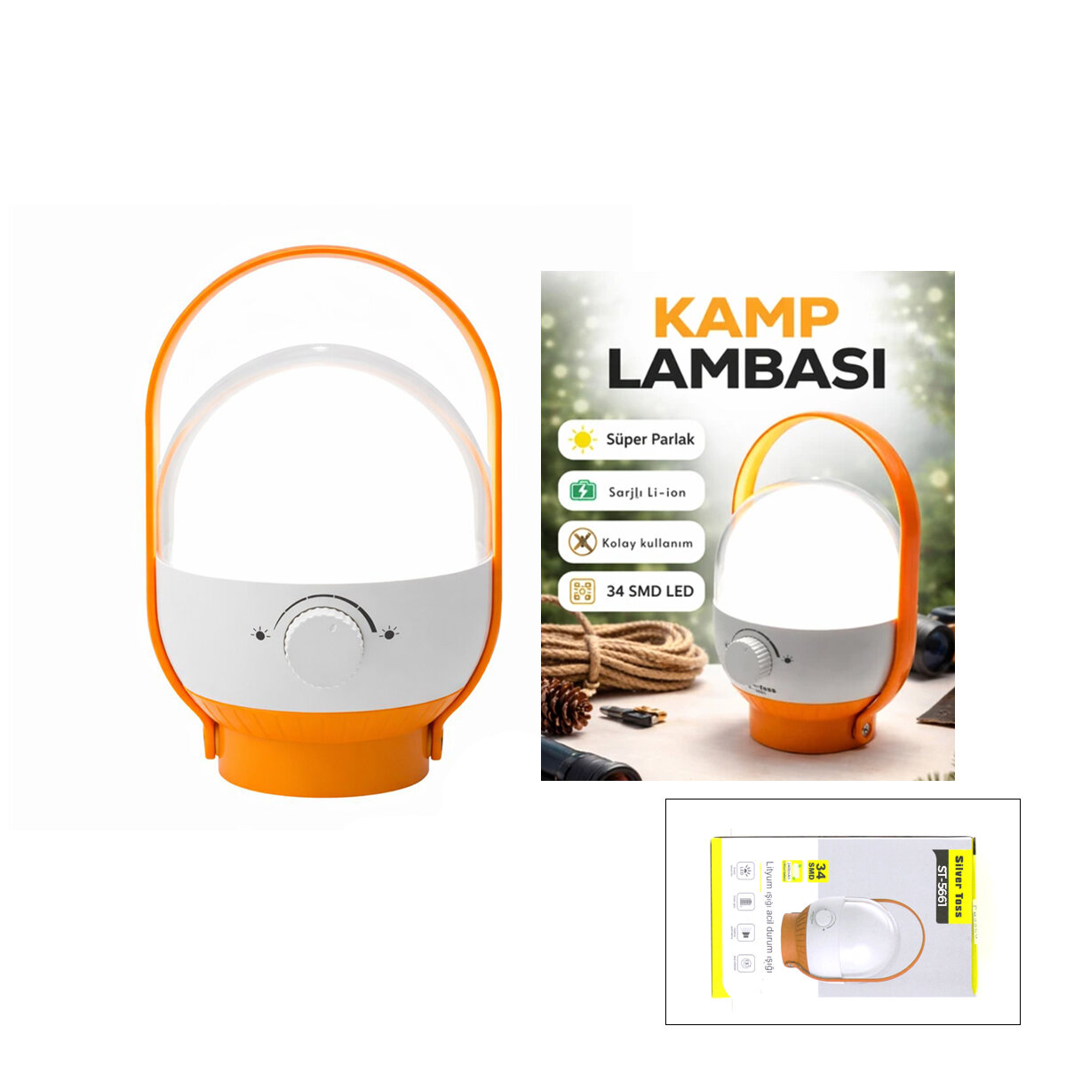 34 LED KAMP LAMBASI - FENER USB ŞARJLI AYARLANABİLİR IŞIK 4.8W - 2400mAh ST-5661