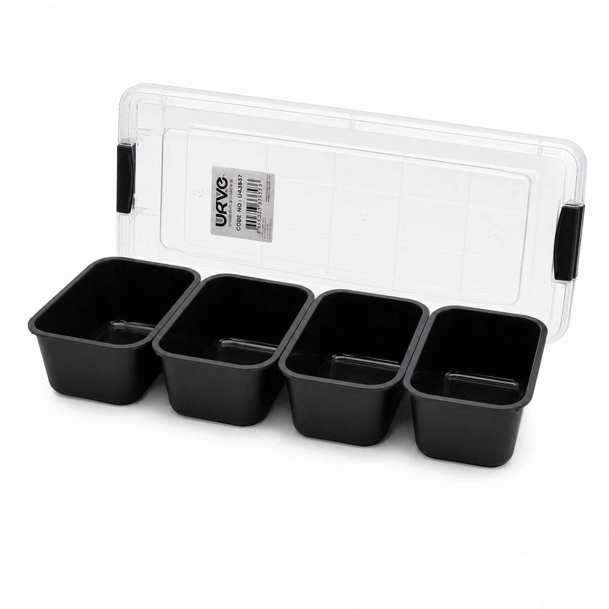 35X7CM ŞEFFAF KUTU - SİYAH BÖLME DİKDÖRTGEN BÖLMELİ SAKLAMA KAB
