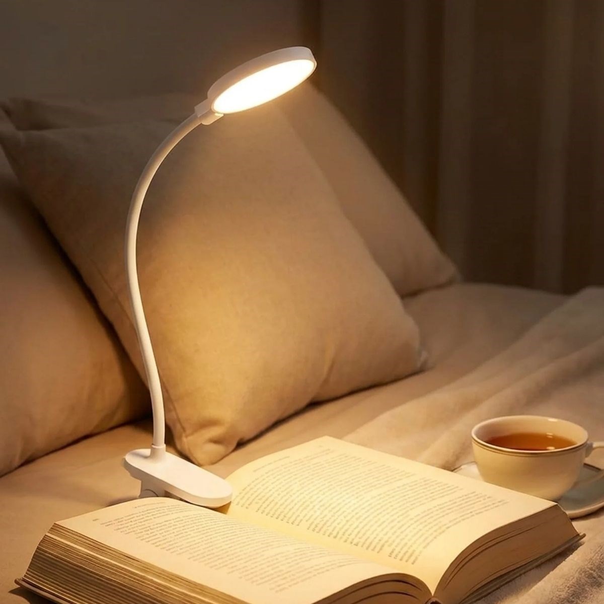 360° Esnek Kitap Okuma Lambası – Mandallı, USB Şarjlı, 3 Renk 3 Parlaklık, Dokunmatik Kontrollü Göz Korumalı LED Lamba